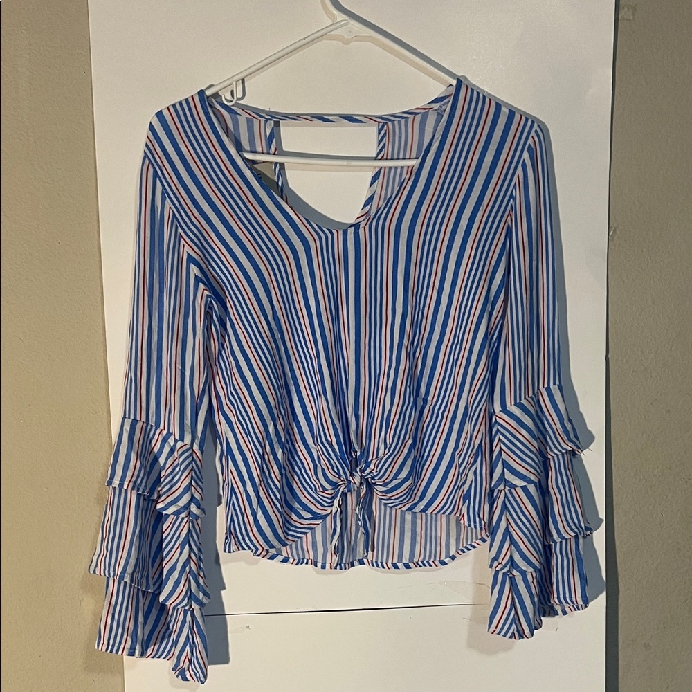 Lucy Love Multicolor Striped Ruffle Sleeve Blouse